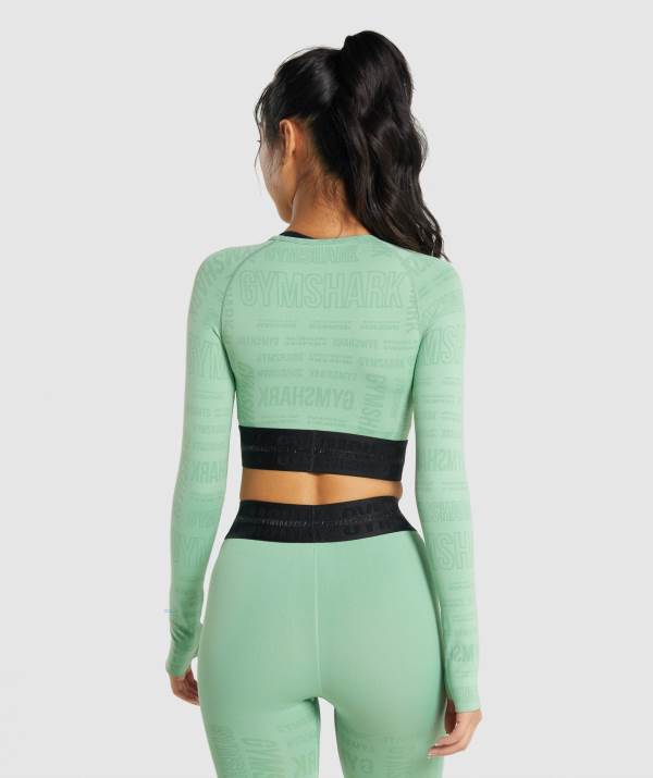Damske Crop Top Gymshark Vision Long Sleeve Zelene | MZ3874916